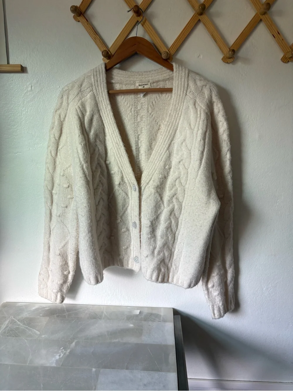 Cream Cable Knit Button-Up Cardigan - Picture 2 of 8